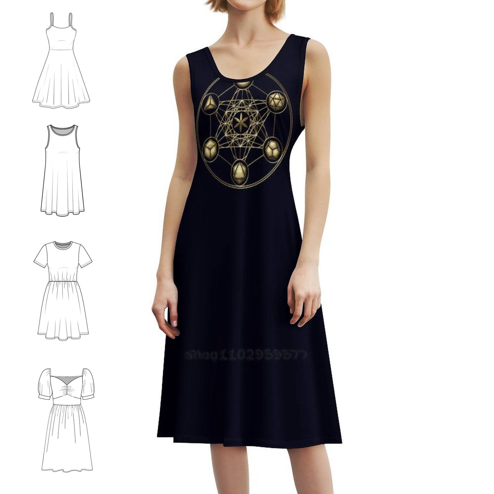 Women Fashion Gown - Solid Platonic Metatrons Cube Flower Of