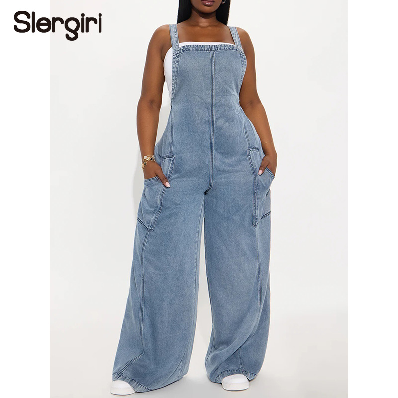 Women'S Fashion Overalls - Slergiri Streetwear Tuta in Denim Lavato