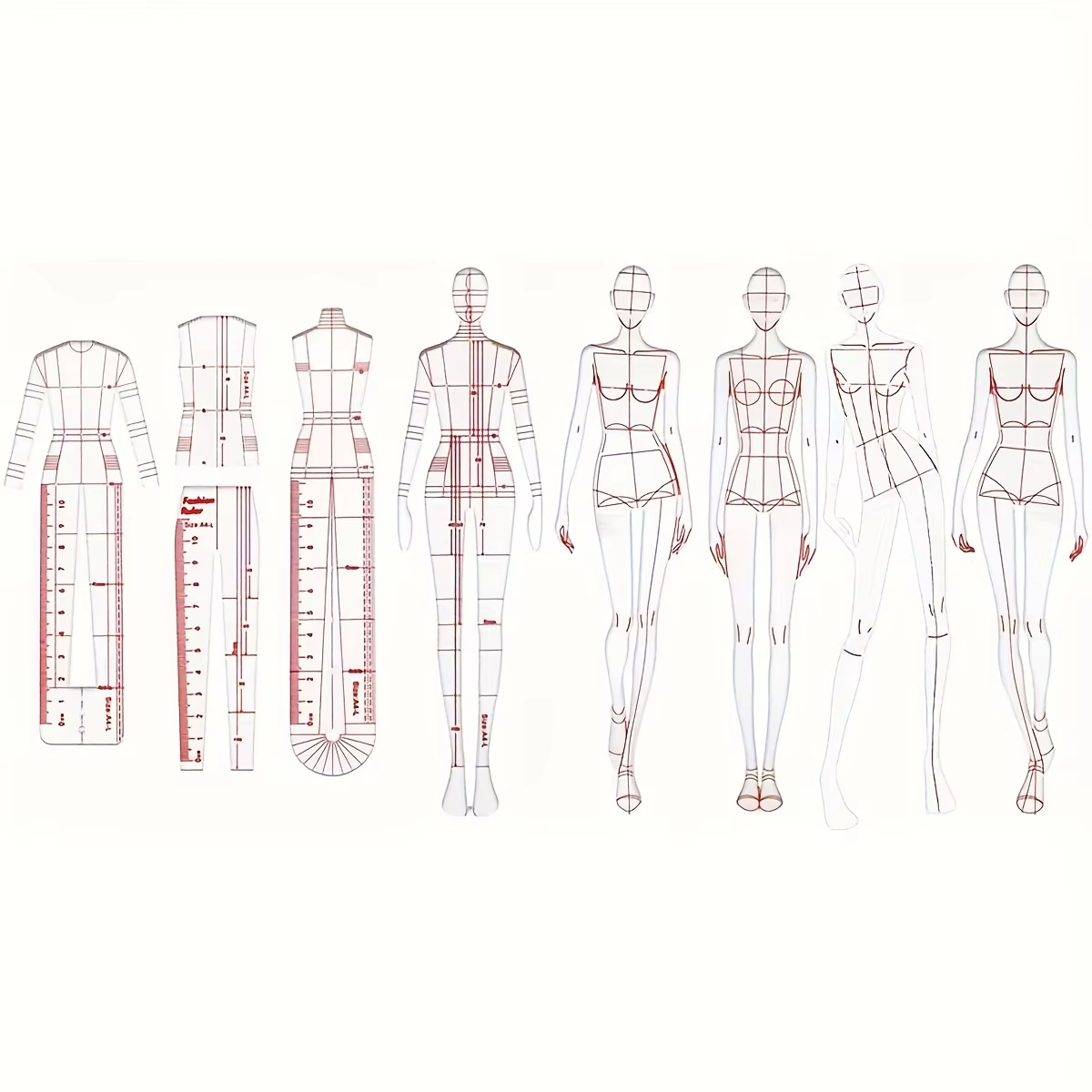 Women Fashion Figure Template - 1 Set di Righelli per Disegno