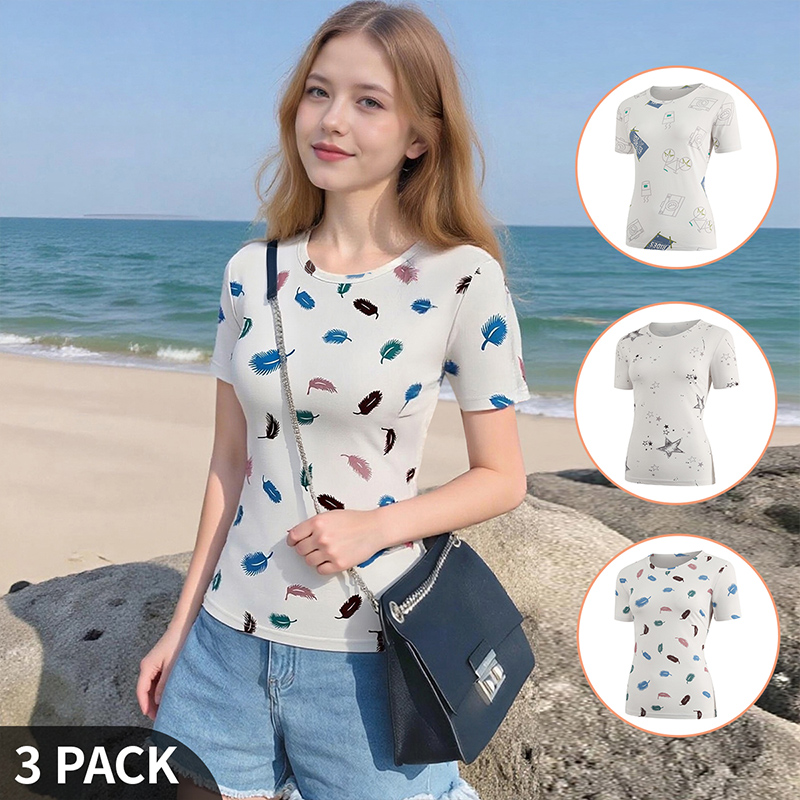 Women Fashion Wear - T-shirt estiva stampata a maniche corte