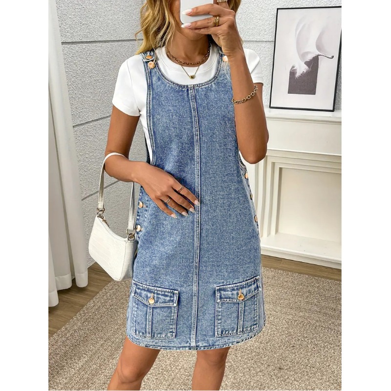 Women'S Fashion Overalls - Abito Salopette in Denim Vintage Coreano