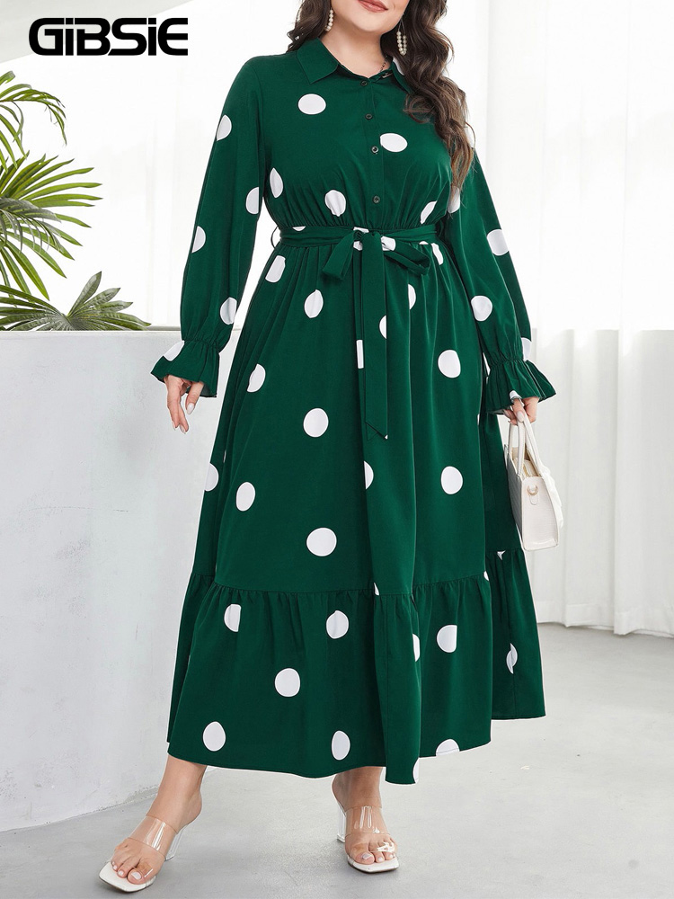 Belted Shirt Dress - GIBSIE Vestito Camicia a Pois Taglie