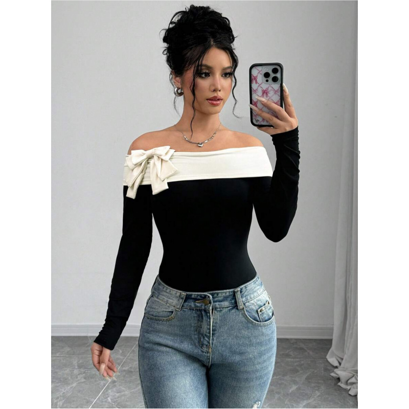 Women Fashion Wear - Body con decorazioni a fiocco e